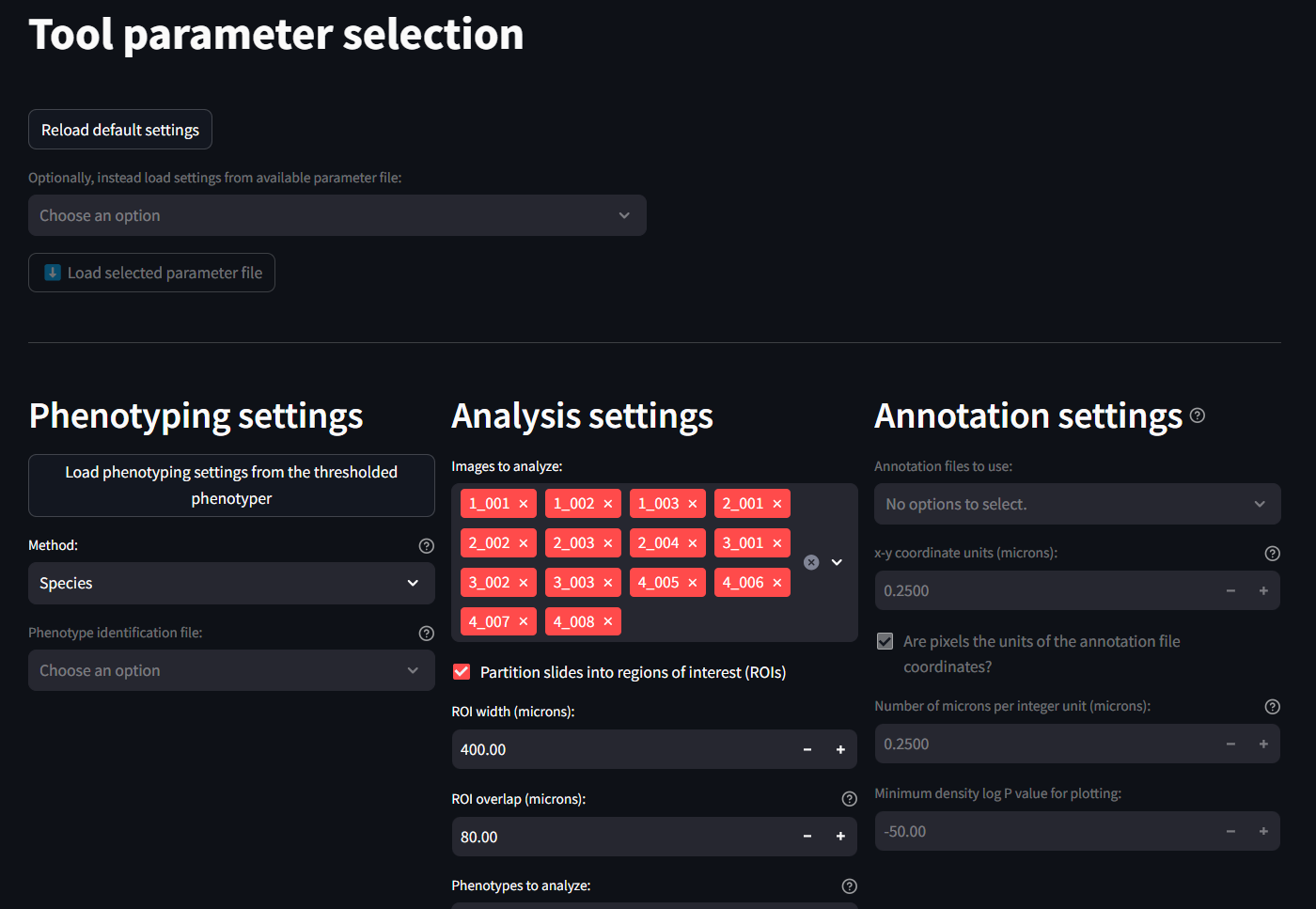 'SIT Tool Parameter Selection'